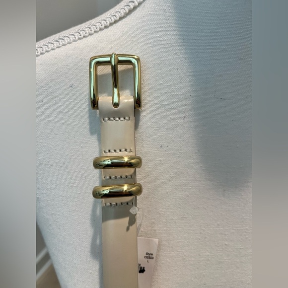 NWT J. Crew Thin Italian spazzolato leather belt cream with shiny Gold Buckle L - Picture 13 of 13